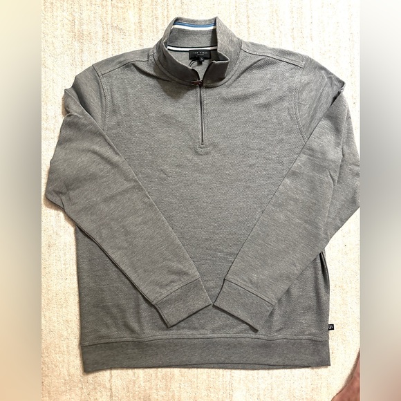 NEW Ted Baker Half Zip Pullover Sweater - Original Pkg Textured Gray Cotton - Picture 9 of 12